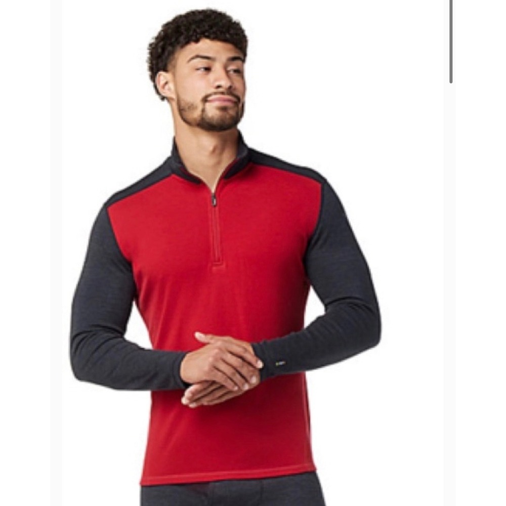 Smartwool Merino 250 Base Layer 1/4 Zip Mens XL Red Charcoal Grey SW016355 F22